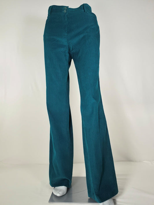 CACHAREL Vintage Velvet Corduroy Green Suit Set Teal Blue Size L 40 Luxury