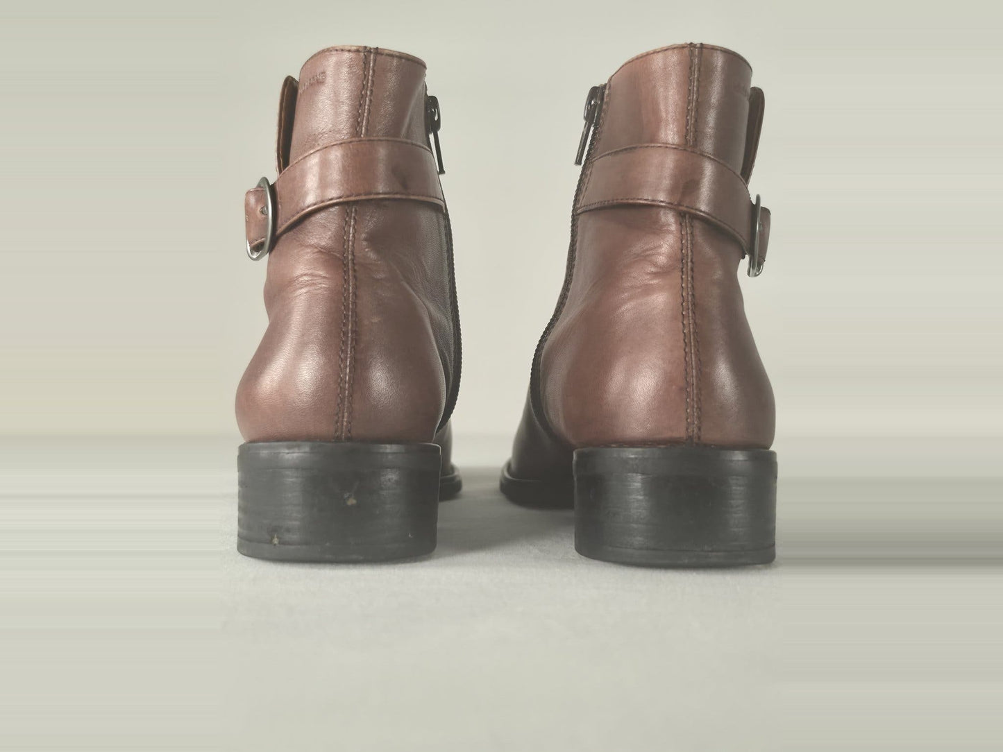 VAGABOND Leather Ankle Boots Size 37 Brown Buckle Zipped Premium Shoes Vintage