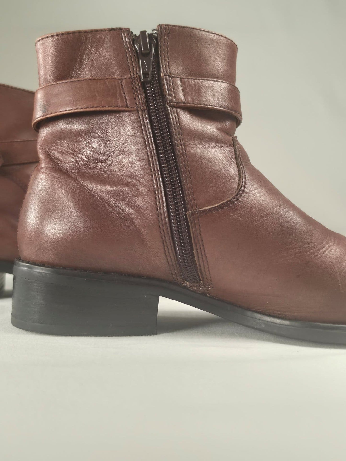 VAGABOND Leather Ankle Boots Size 37 Brown Buckle Zipped Premium Shoes Vintage