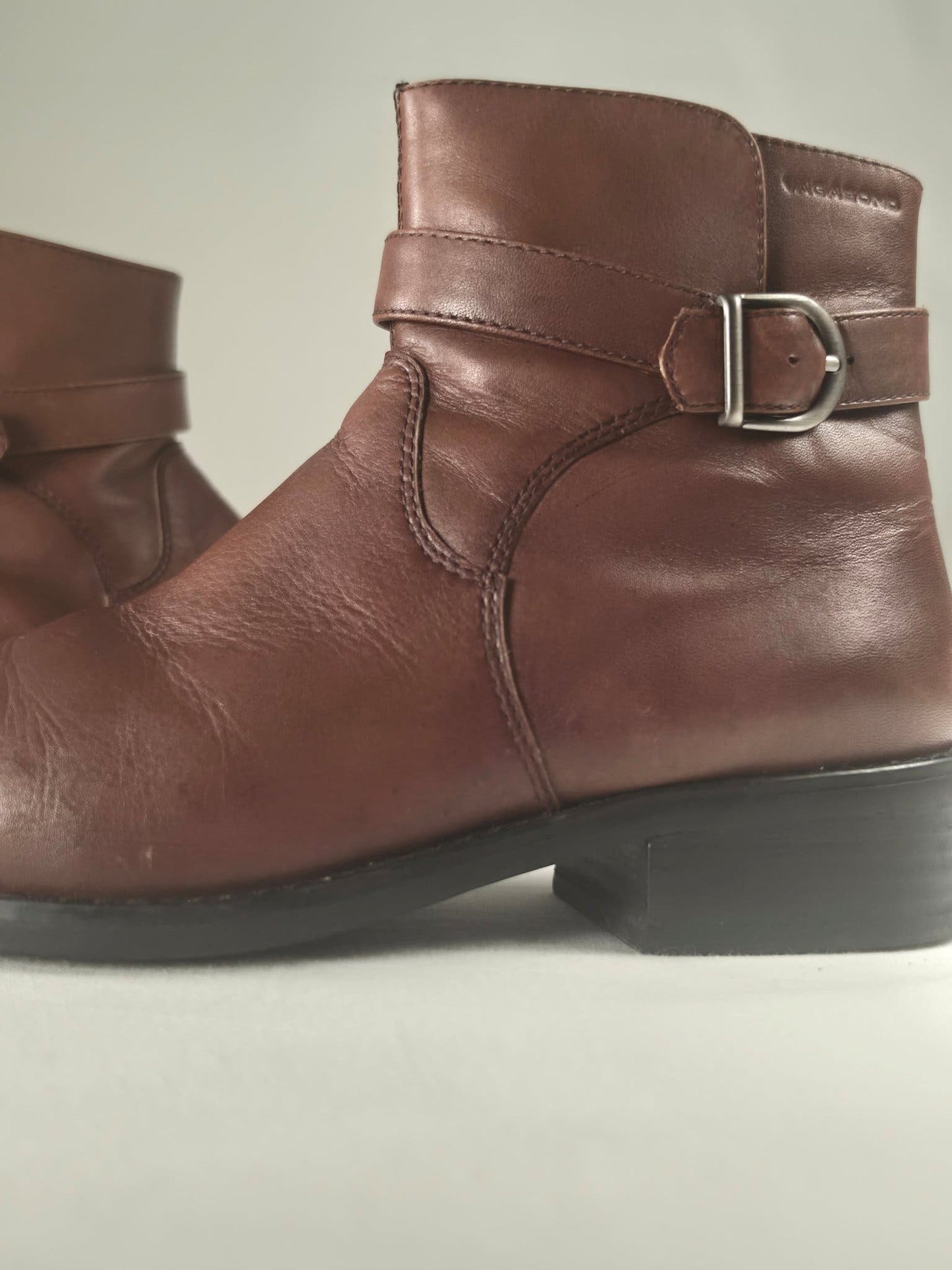 VAGABOND Leather Ankle Boots Size 37 Brown Buckle Zipped Premium Shoes Vintage