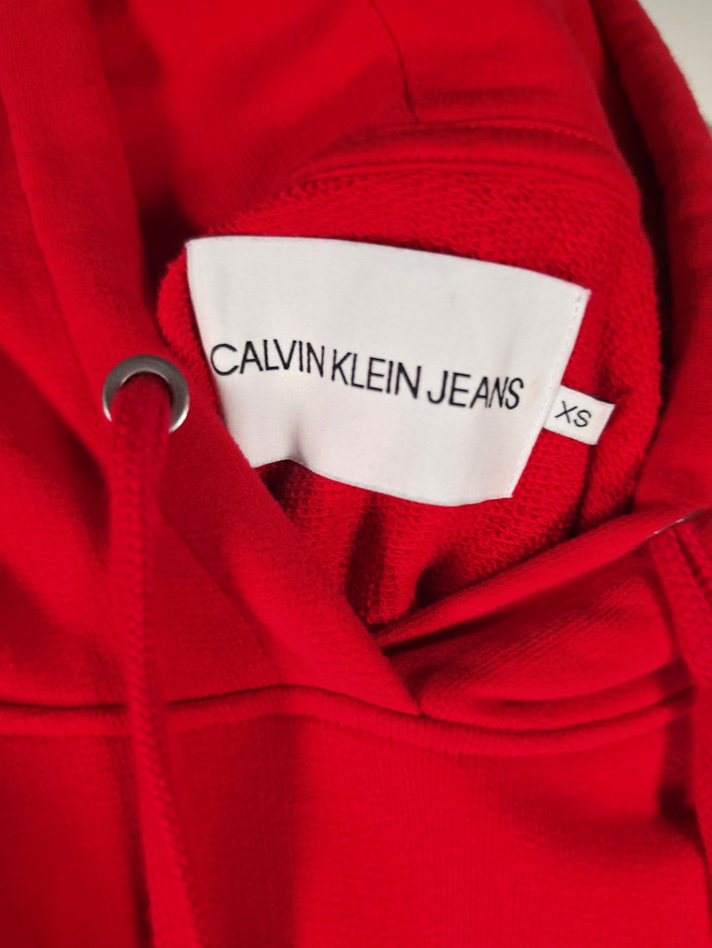 Vestido sudadera con capucha rojo CALVIN KLEIN JEANS, talla XS 34, algodón premium, largo