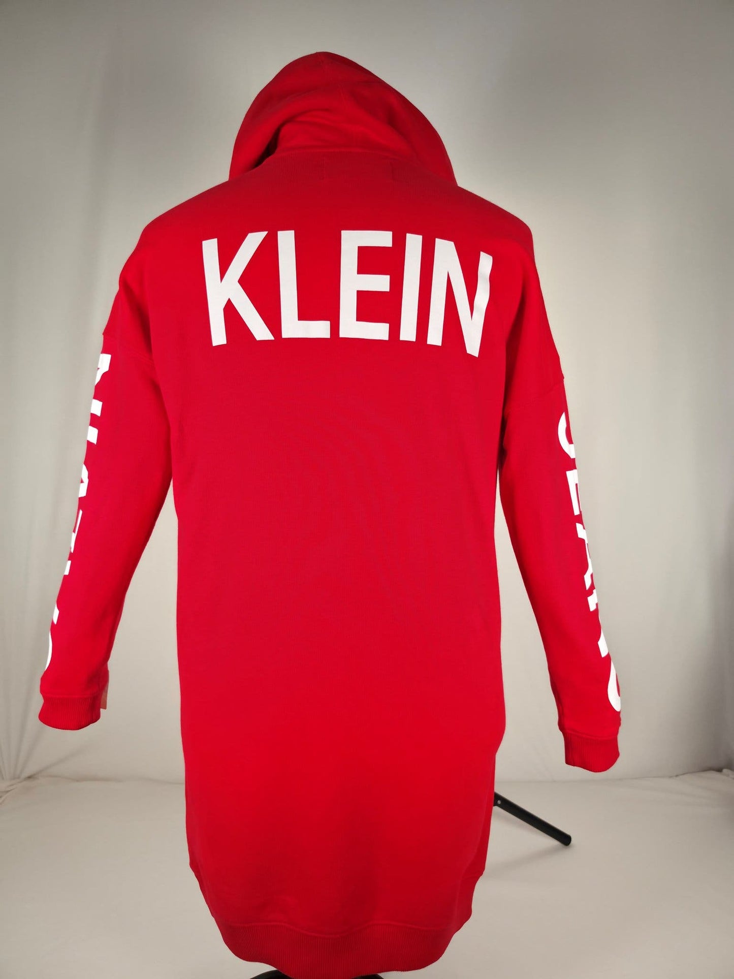 Vestido sudadera con capucha rojo CALVIN KLEIN JEANS, talla XS 34, algodón premium, largo