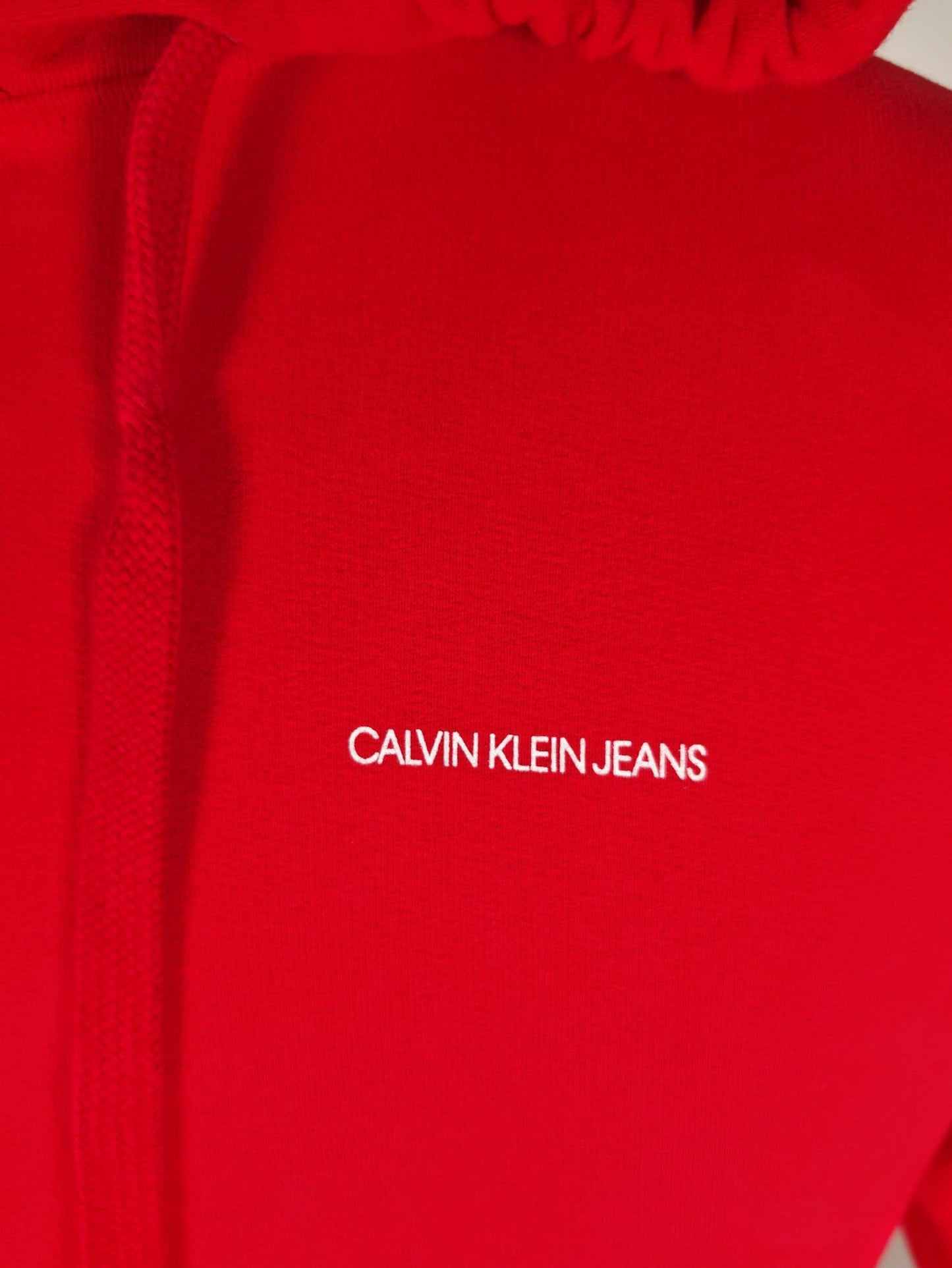 Vestido sudadera con capucha rojo CALVIN KLEIN JEANS, talla XS 34, algodón premium, largo