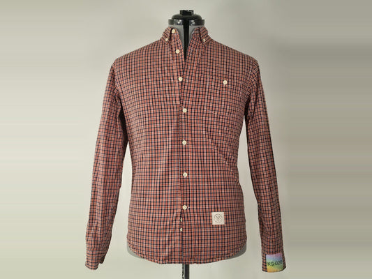 J.LINDEBERG Gingham Plaid Shirt Size S Orange Navy Blue Button-Down Premium