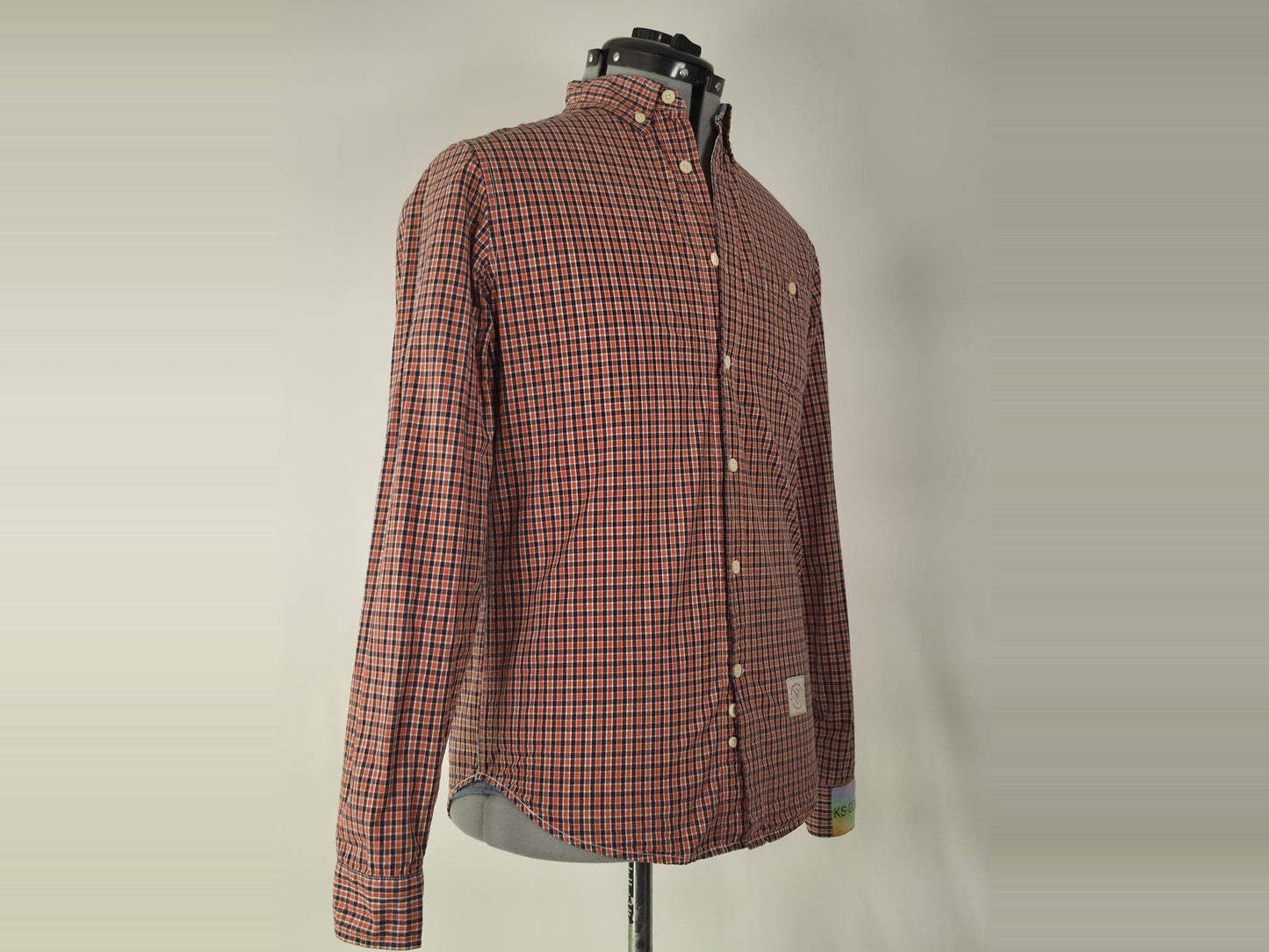 J.LINDEBERG Gingham Plaid Shirt Size S Orange Navy Blue Button-Down Premium