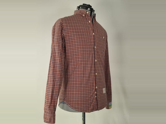 J.LINDEBERG Gingham Plaid Shirt Size S Orange Navy Blue Button-Down Premium