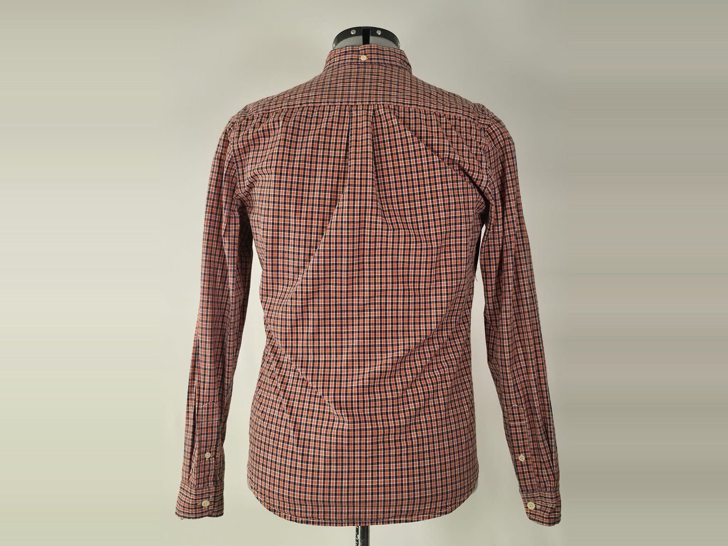 J.LINDEBERG Gingham Plaid Shirt Size S Orange Navy Blue Button-Down Premium