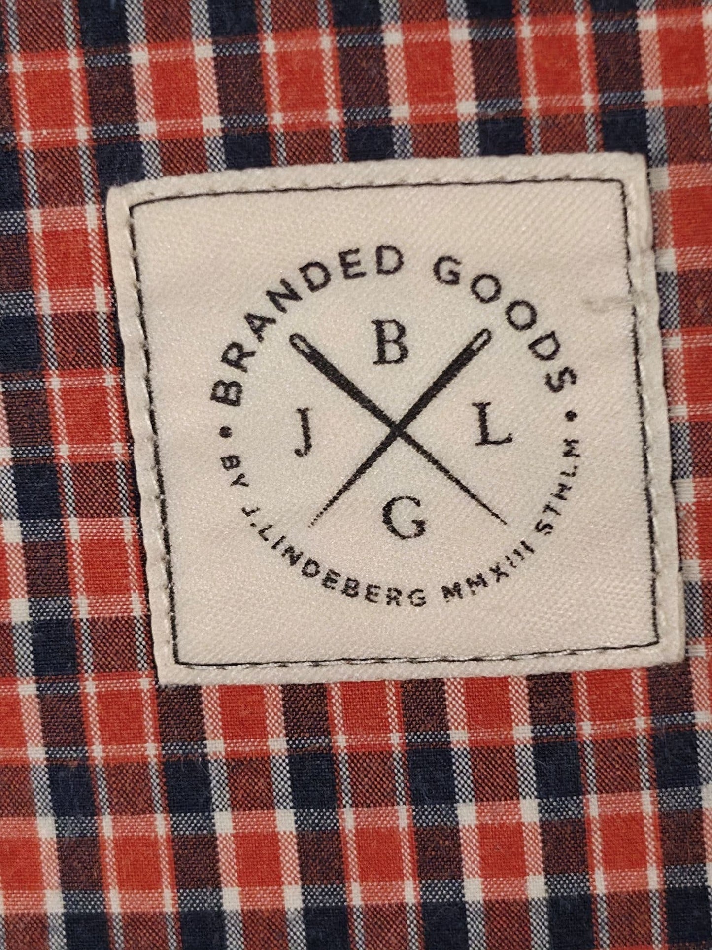 J.LINDEBERG Gingham Plaid Shirt Size S Orange Navy Blue Button-Down Premium