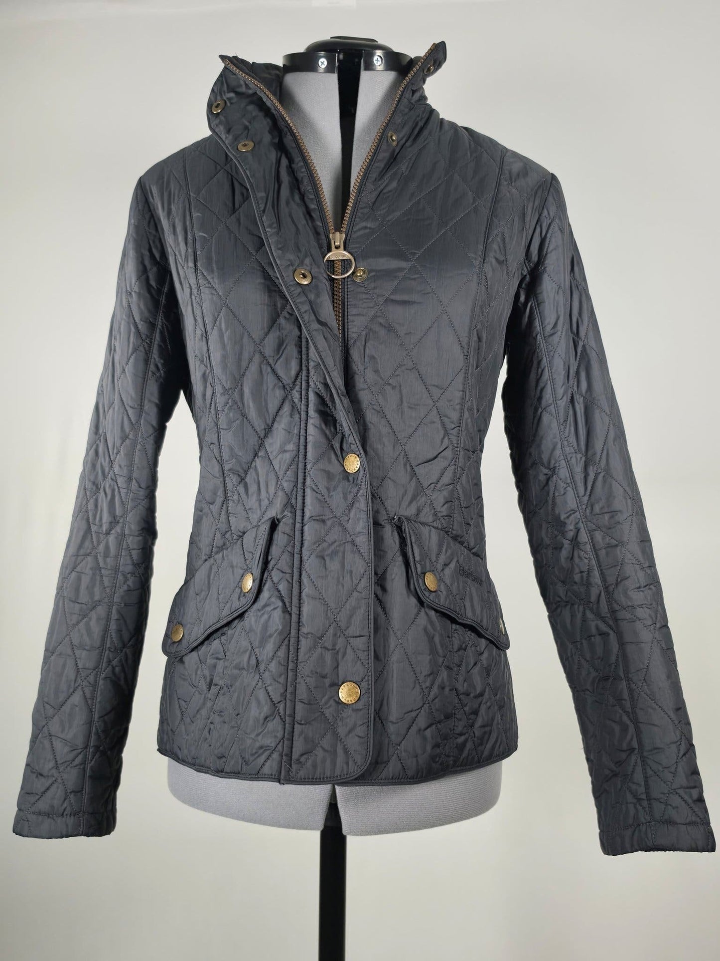 BARBOUR Flyweight Cavalry Quilted Jacket Size 36 S Black Dark Navy Blue Premium