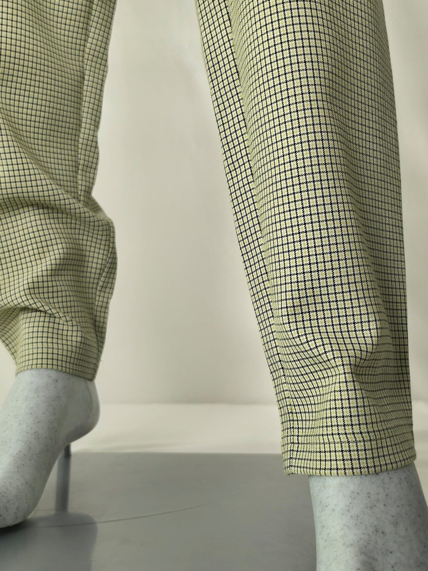 Vintage Checked Retro Trousers 40 L Yellow Black Houndstooth Pants Premium