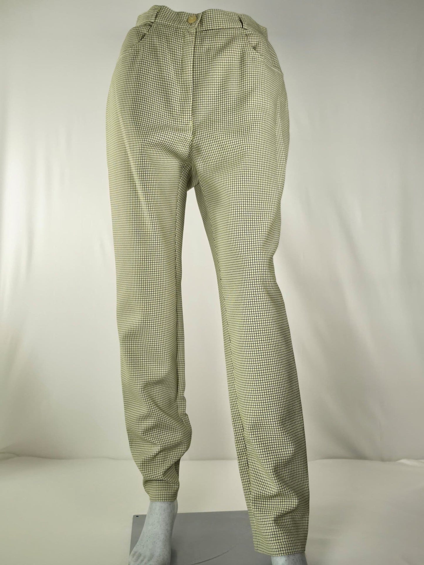 Vintage Checked Retro Trousers 40 L Yellow Black Houndstooth Pants Premium