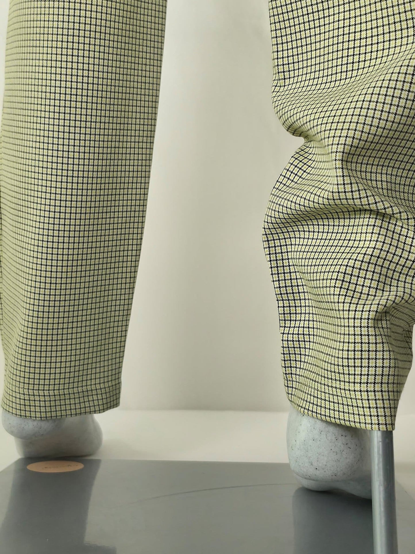 Vintage Checked Retro Trousers 40 L Yellow Black Houndstooth Pants Premium