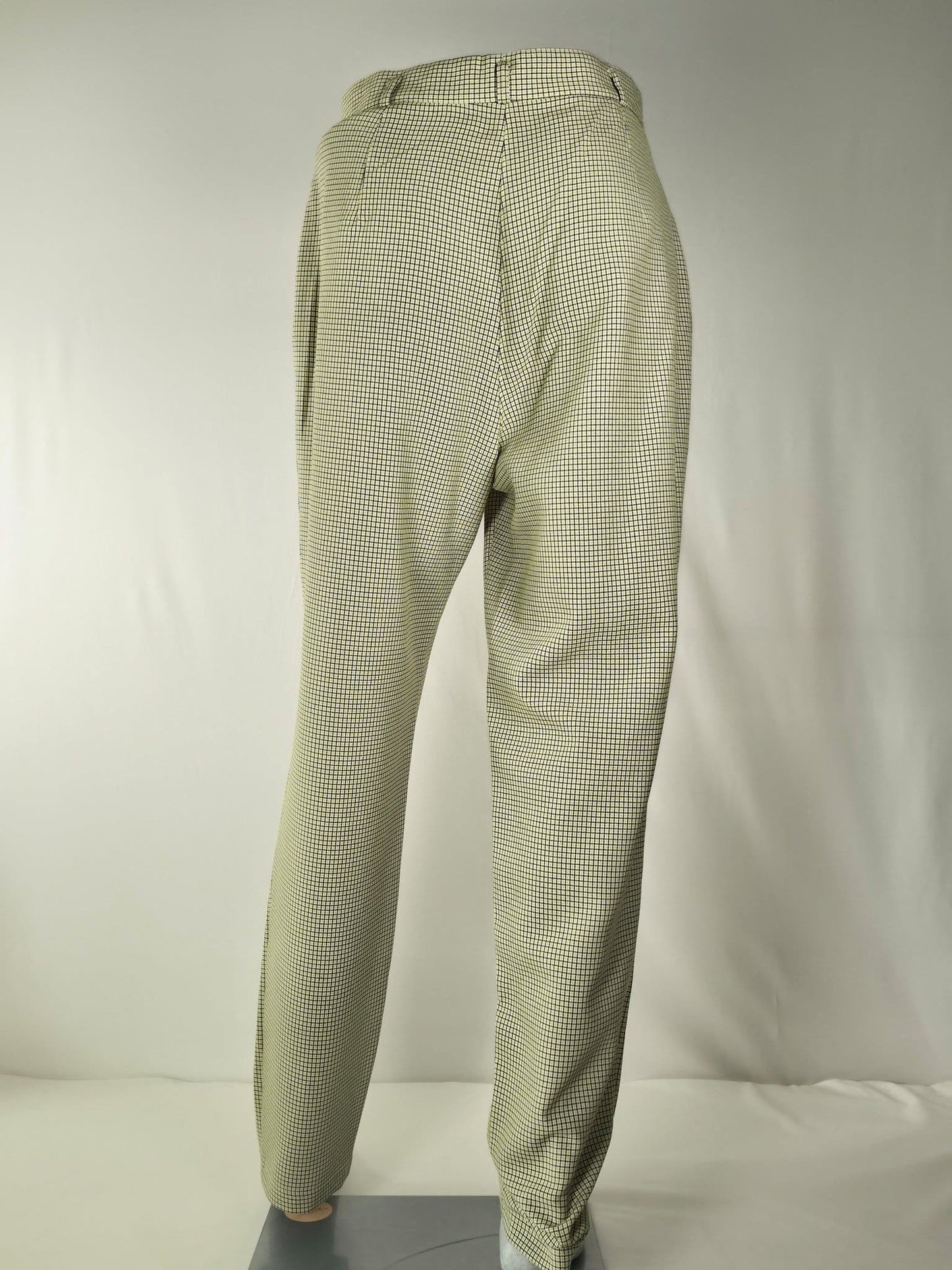 Vintage Checked Retro Trousers 40 L Yellow Black Houndstooth Pants Premium