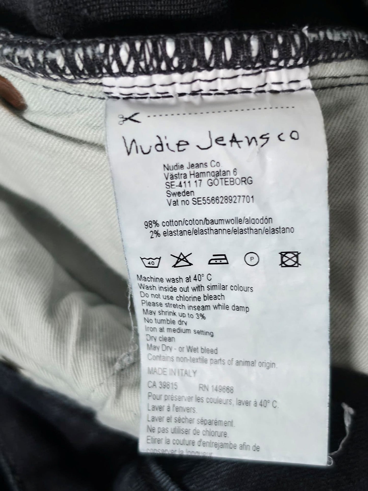 NUDIE JEANS Skinny Lin Black Black Denim Pants Size 27 Stretch Unisex Premium