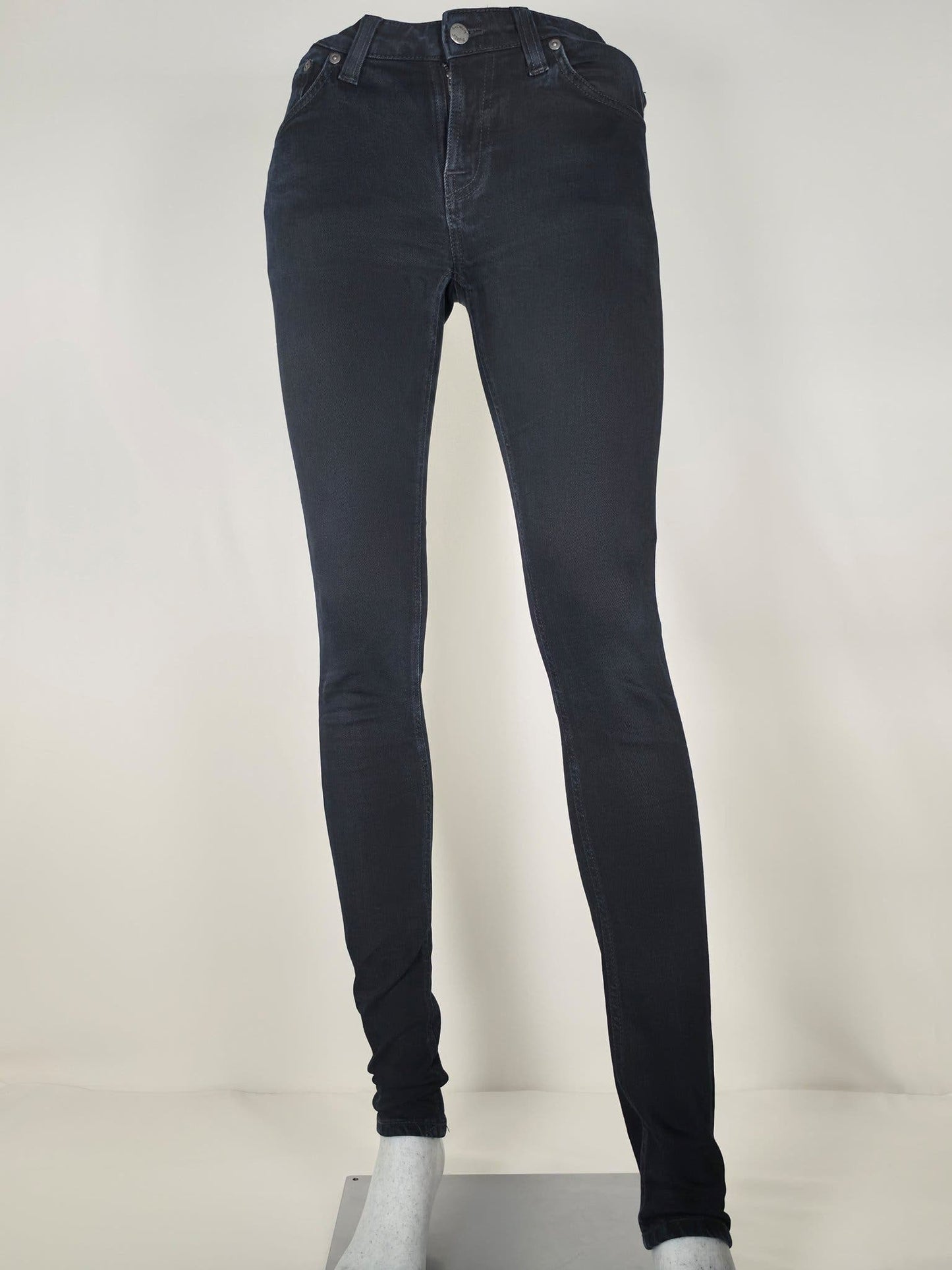 NUDIE JEANS Skinny Lin Black Black Denim Pants Size 27 Stretch Unisex Premium
