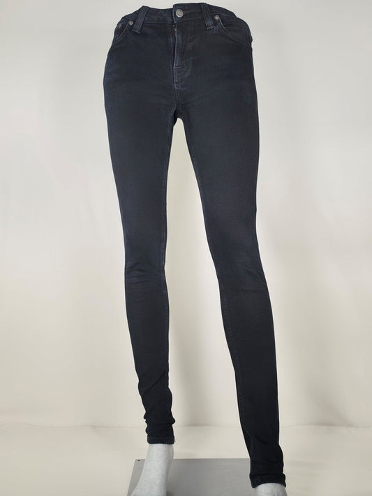 NUDIE JEANS Skinny Lin Black Black Denim Pants Size 27 Stretch Unisex Premium