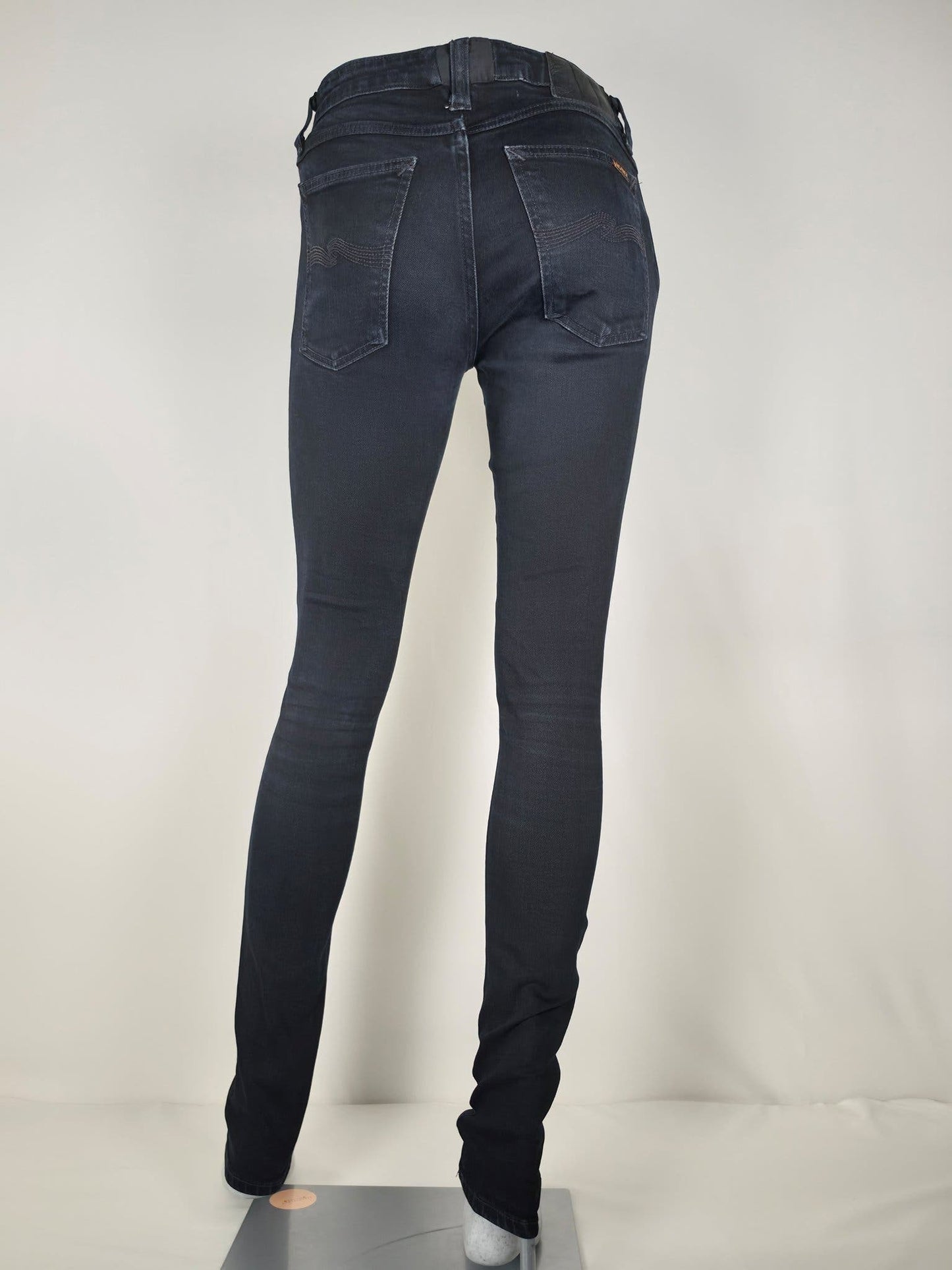 NUDIE JEANS Skinny Lin Black Black Denim Pants Size 27 Stretch Unisex Premium