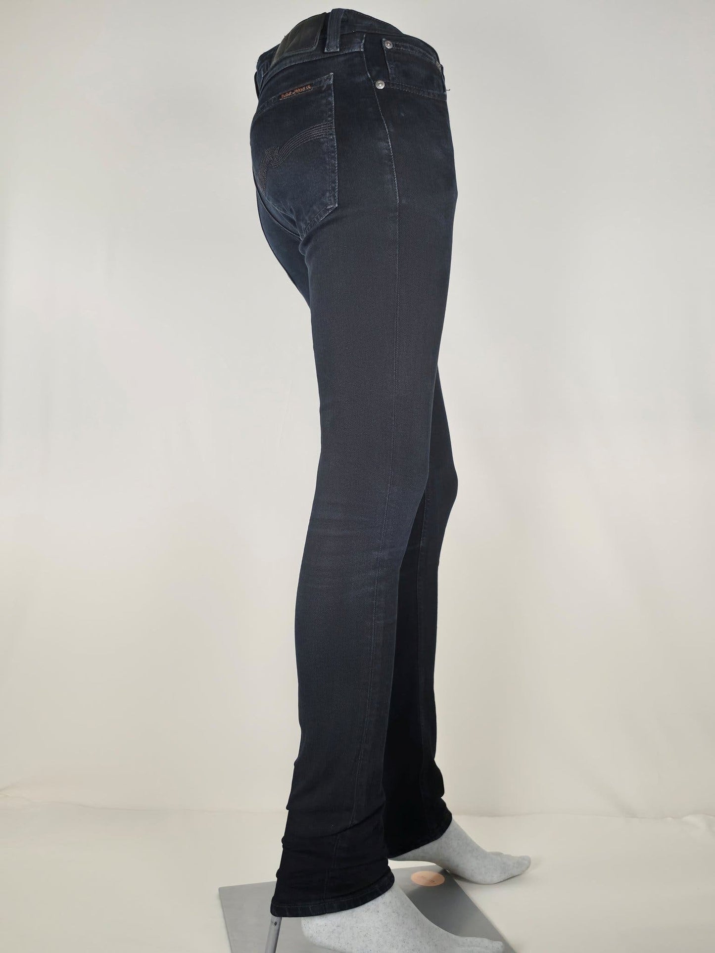 NUDIE JEANS Skinny Lin Black Black Denim Pants Size 27 Stretch Unisex Premium