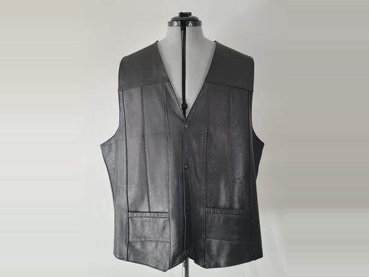 VAGA LEATHER Biker Vest Size XXXL 56 57 Black Genuine Premium Vintage Authentic