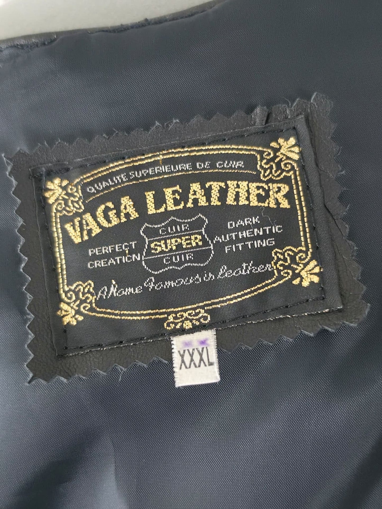 VAGA LEATHER Biker Vest Size XXXL 56 57 Black Genuine Premium Vintage Authentic