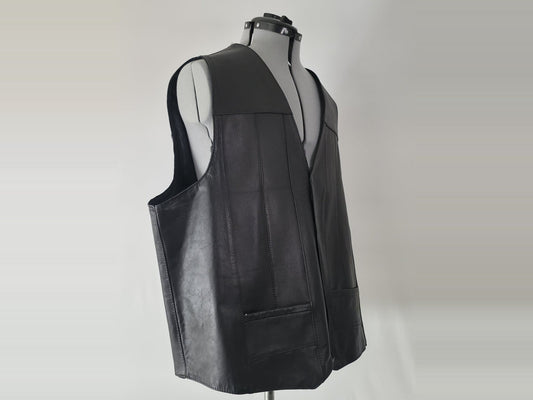 VAGA LEATHER Biker Vest Size XXXL 56 57 Black Genuine Premium Vintage Authentic