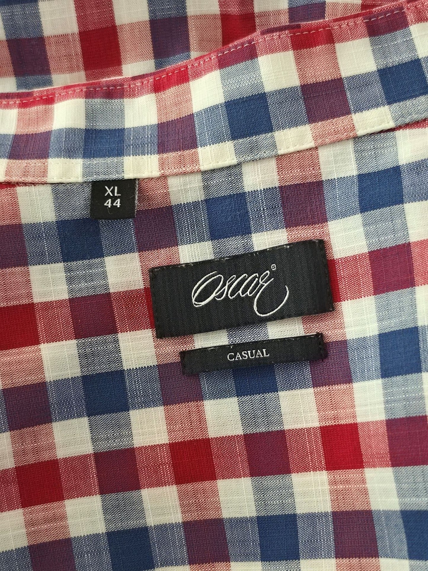 OSCAR Casual Shirt Size XL 44 Red Blue White Check Gingham Short Sleeve Premium