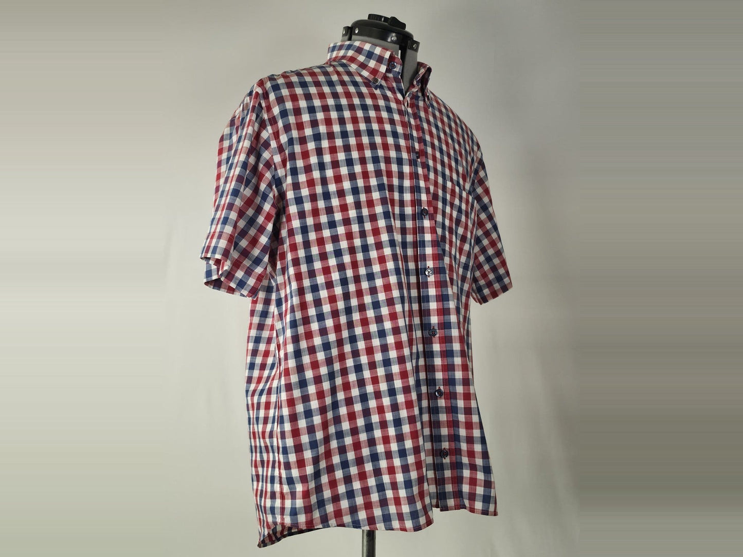 OSCAR Casual Shirt Size XL 44 Red Blue White Check Gingham Short Sleeve Premium