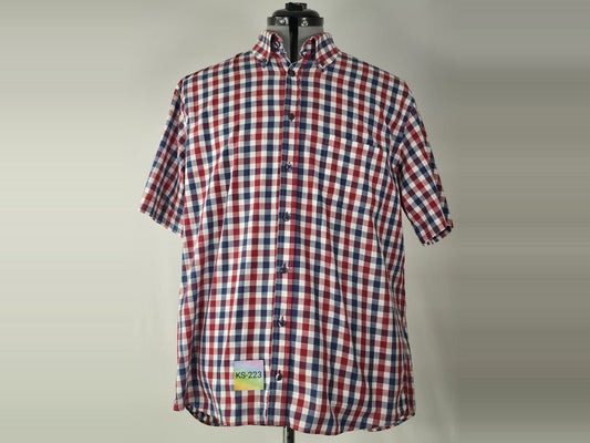 OSCAR Casual Shirt Size XL 44 Red Blue White Check Gingham Short Sleeve Premium
