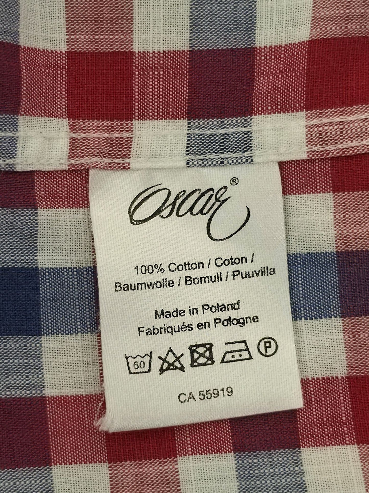 OSCAR Casual Shirt Size XL 44 Red Blue White Check Gingham Short Sleeve Premium