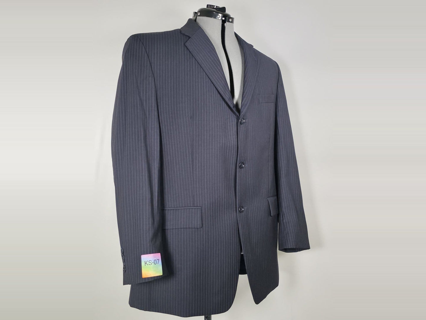 CALVIN KLEIN Pinstripe Suit Jacket Blazer Size 42R L Black Pure New Wool Premium