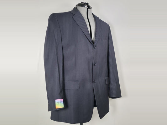 CALVIN KLEIN Pinstripe Suit Jacket Blazer Size 42R L Black Pure New Wool Premium
