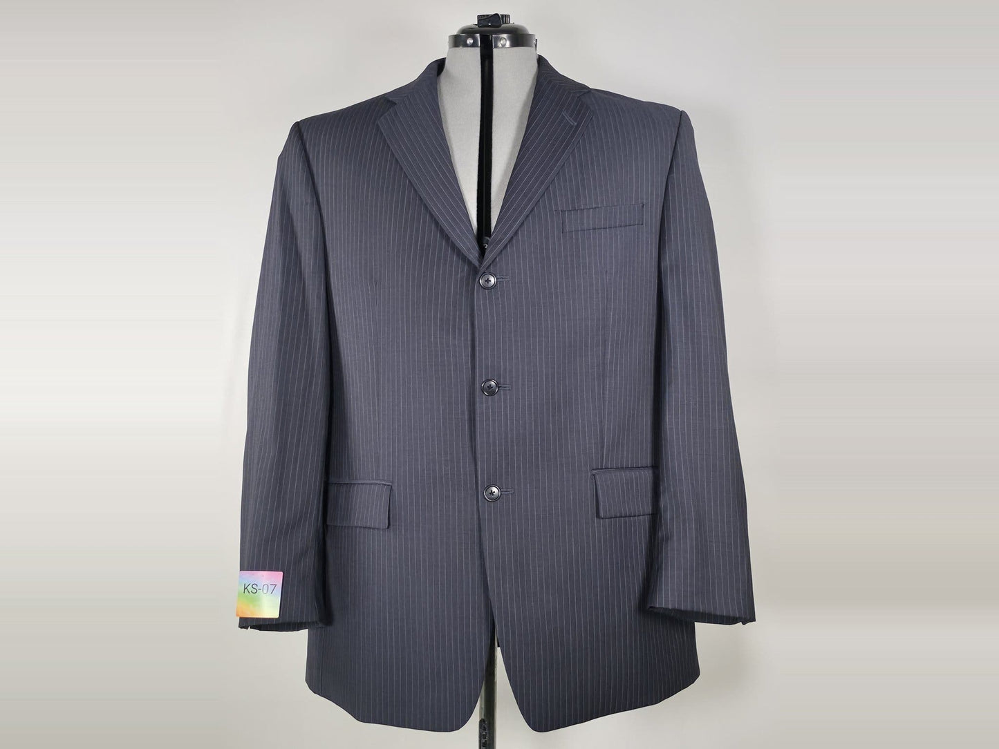CALVIN KLEIN Pinstripe Suit Jacket Blazer Size 42R L Black Pure New Wool Premium