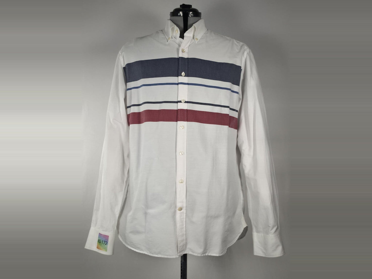 GANT Spinnaker Oxford Shirt Size XL Fitted White Blue Striped Cotton Premium