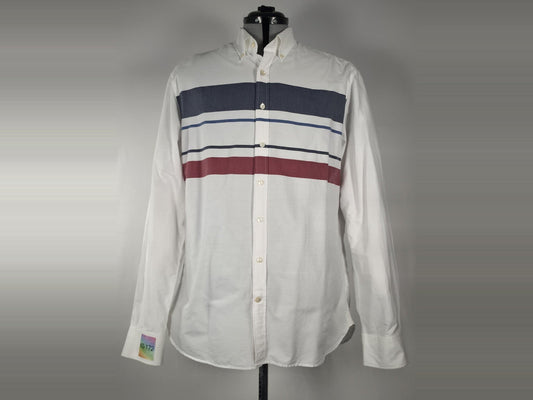 GANT Spinnaker Oxford Shirt Size XL Fitted White Blue Striped Cotton Premium