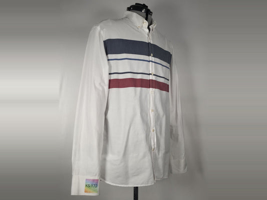 GANT Spinnaker Oxford Shirt Size XL Fitted White Blue Striped Cotton Premium