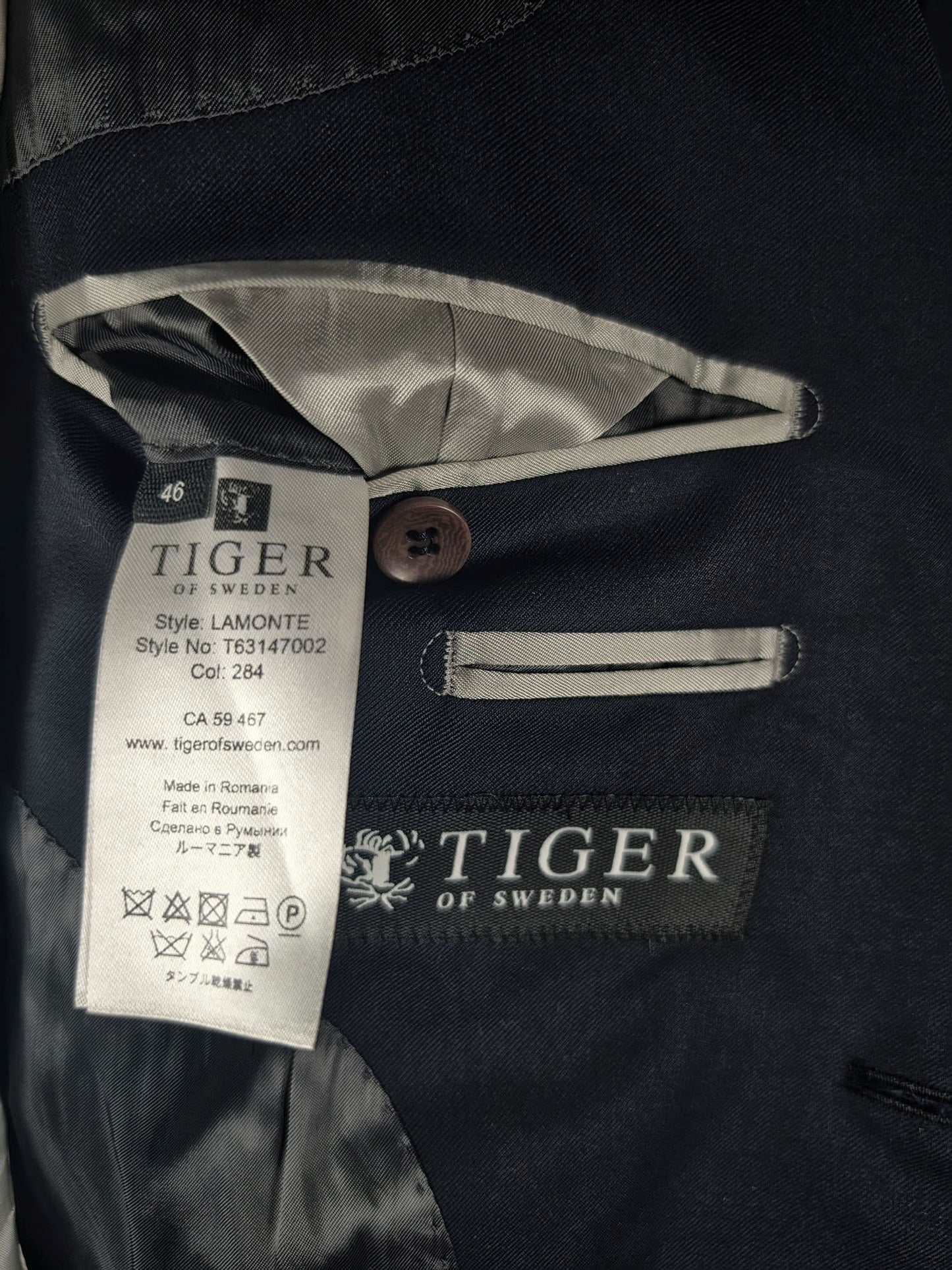 TIGER OF SWEDEN Lamonte Blazer Jacket Size 46 S Navy Blue Wool Premium Slim