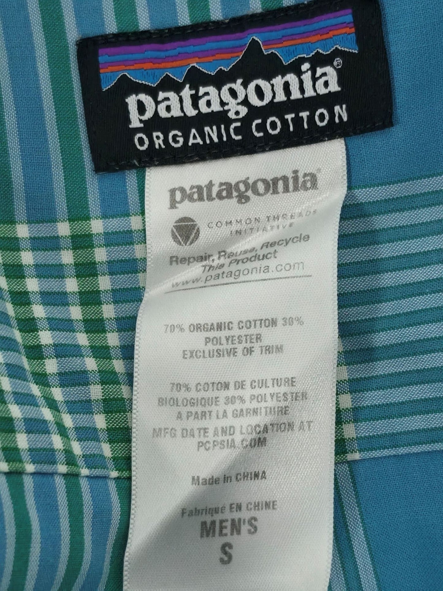 PATAGONIA Kariertes Kurzarmhemd Größe S Blau Bio-Baumwolle Premium Trail