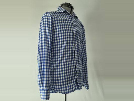 ETON Slim Fit Shirt Size 40 M Blue White Gingham Check Signature Twill Premium