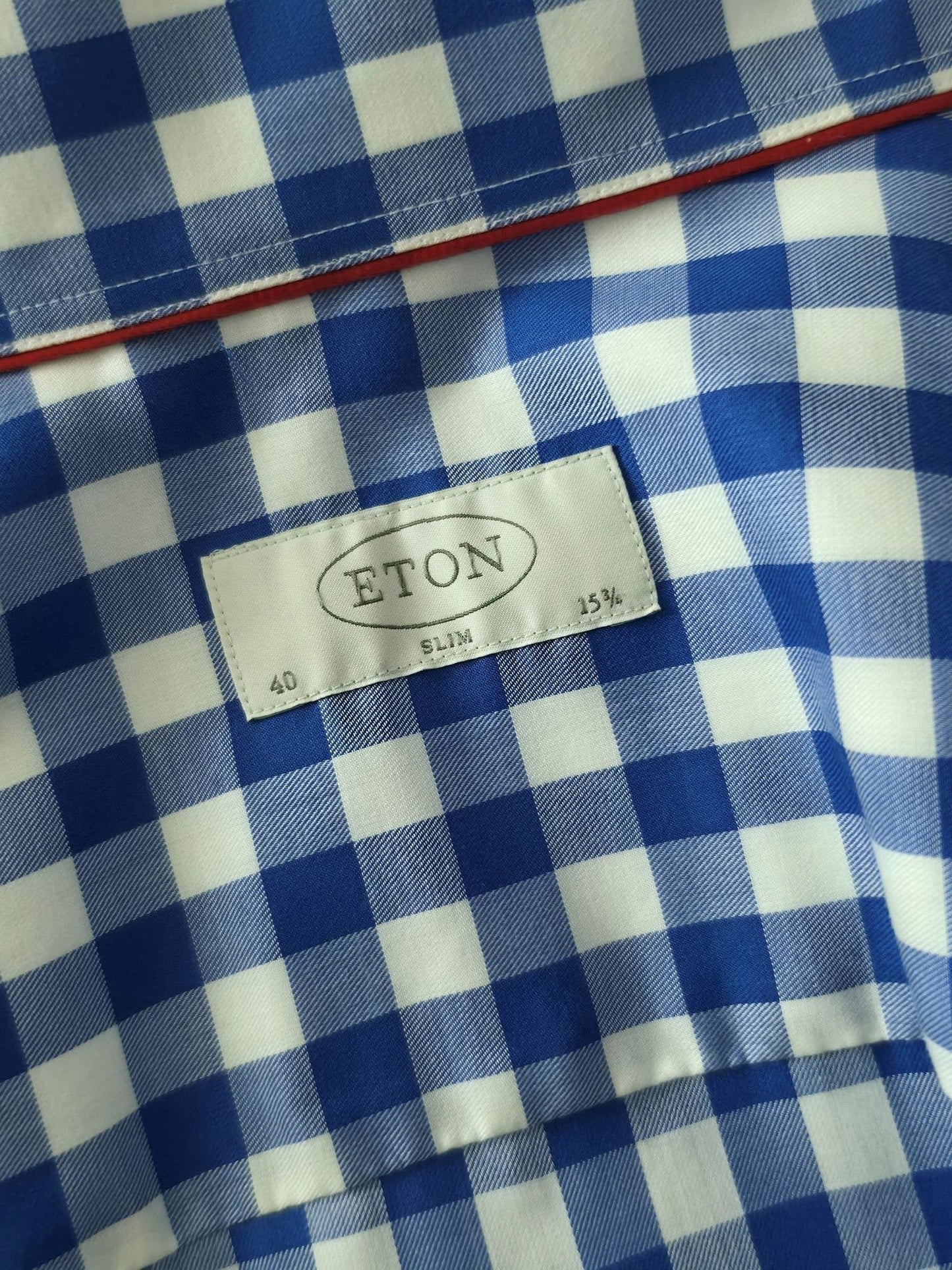 ETON Slim Fit Shirt Size 40 M Blue White Gingham Check Signature Twill Premium