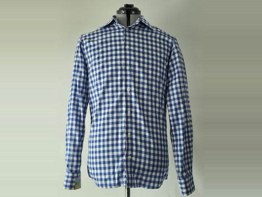 ETON Slim Fit Shirt Size 40 M Blue White Gingham Check Signature Twill Premium