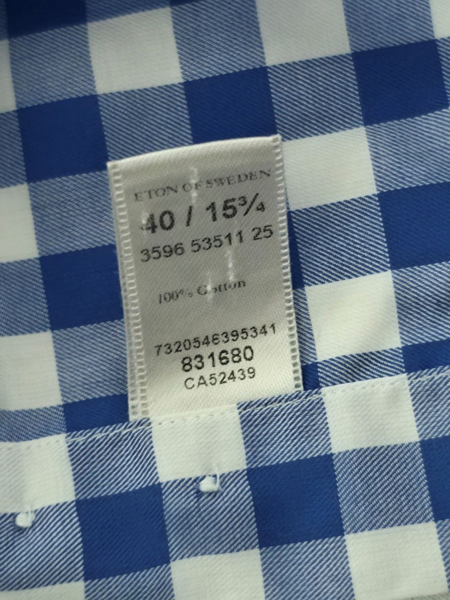 ETON Slim Fit Shirt Size 40 M Blue White Gingham Check Signature Twill Premium