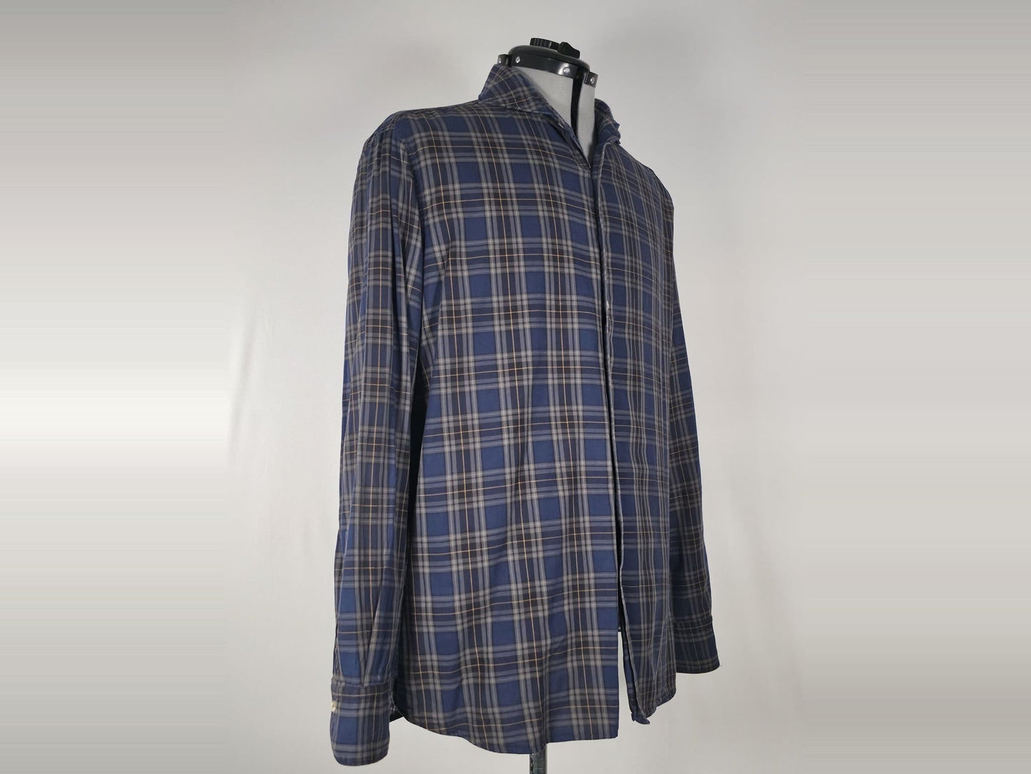 STENSTRÖMS Fitted Body Shirt Size XXL Blue Plaid Check Cotton Premium Vintage