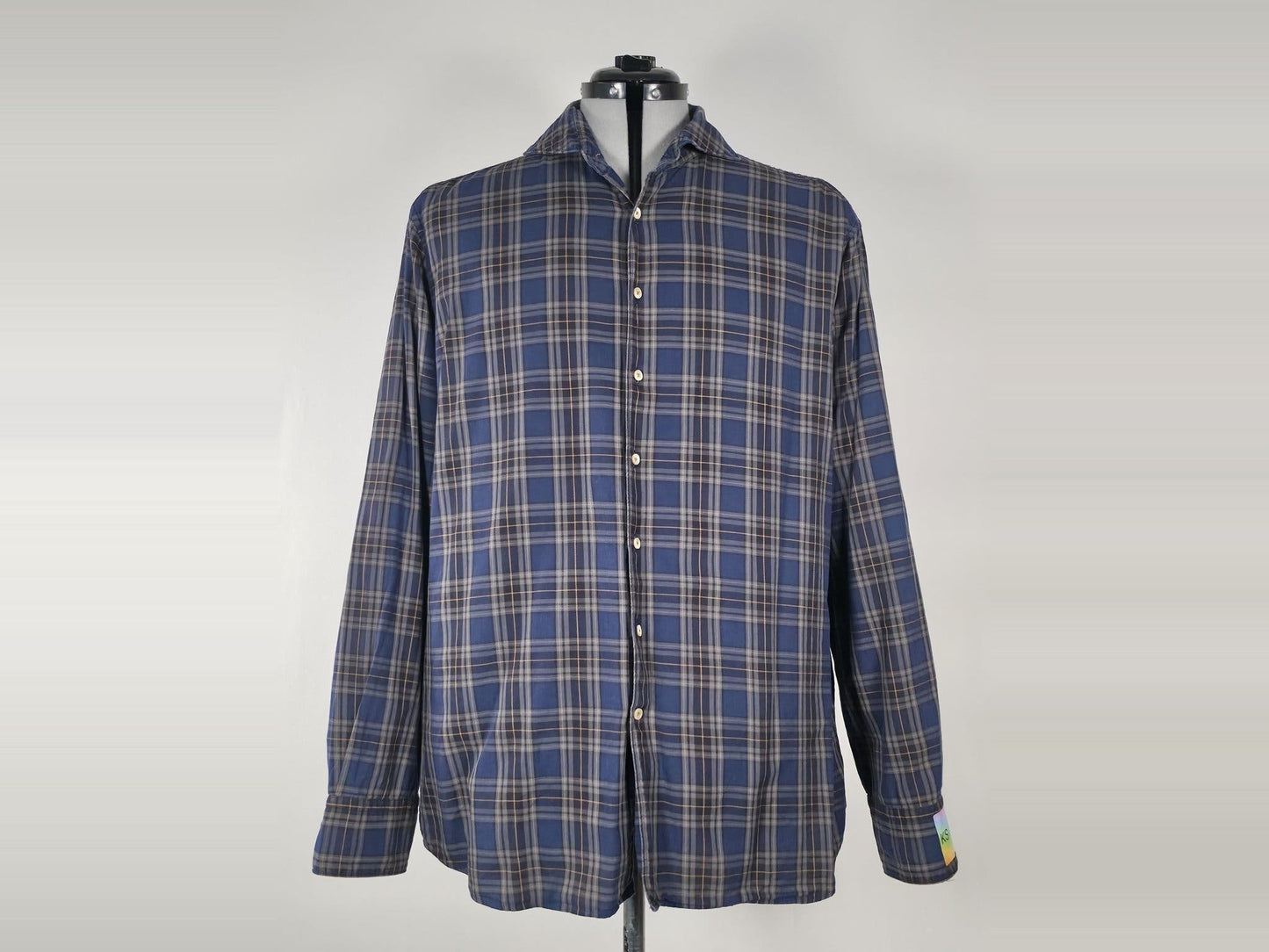 STENSTRÖMS Fitted Body Shirt Size XXL Blue Plaid Check Cotton Premium Vintage