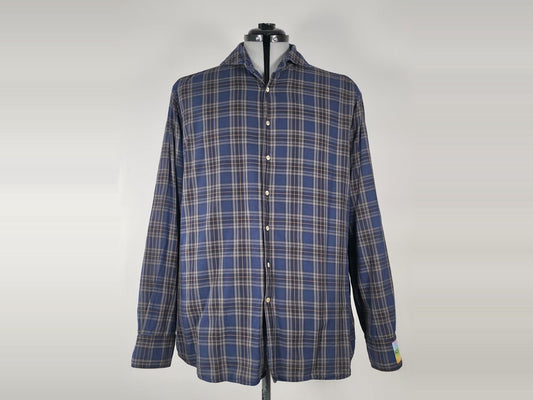 STENSTRÖMS Fitted Body Shirt Size XXL Blue Plaid Check Cotton Premium Vintage