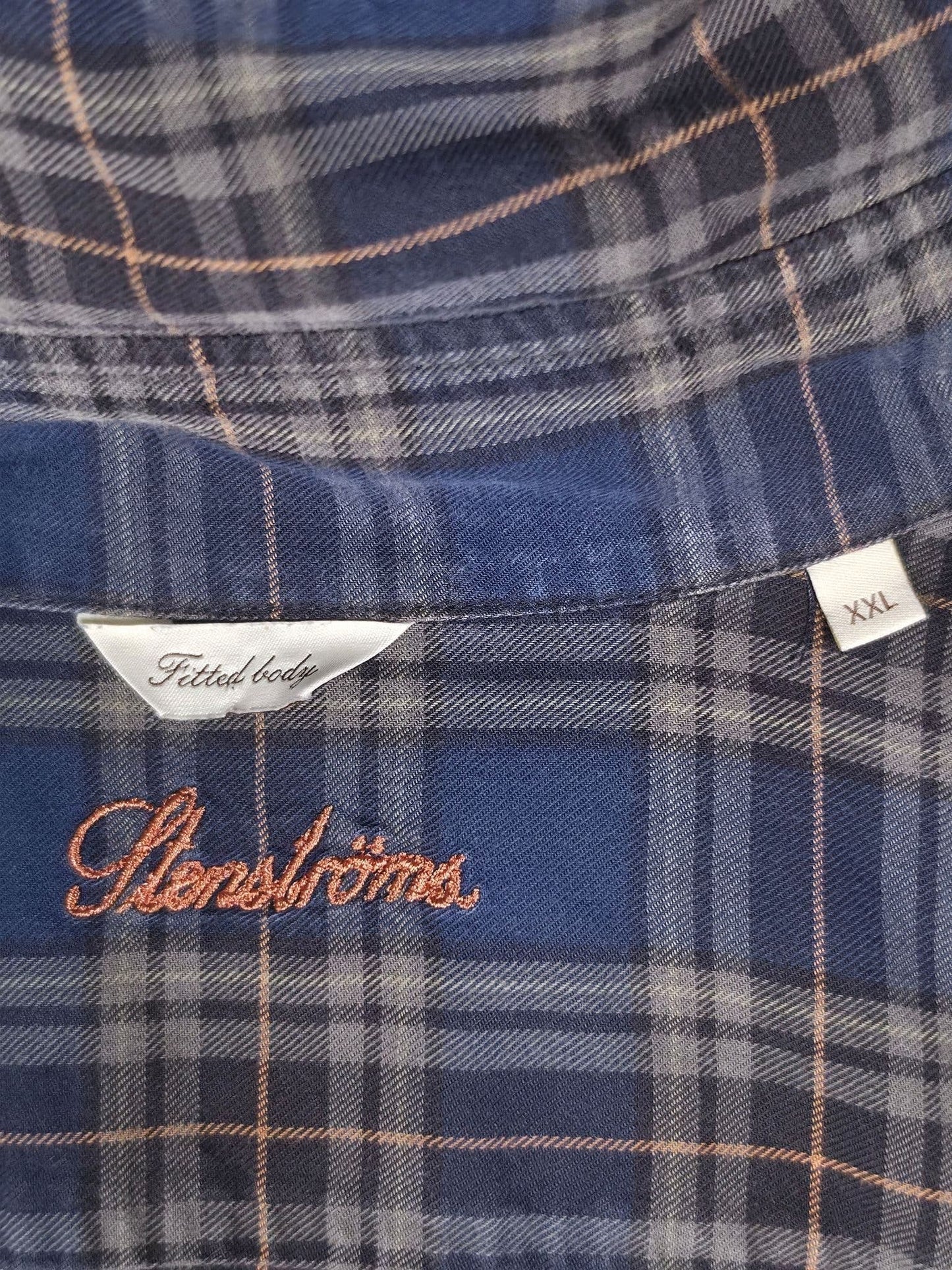 STENSTRÖMS Fitted Body Shirt Size XXL Blue Plaid Check Cotton Premium Vintage