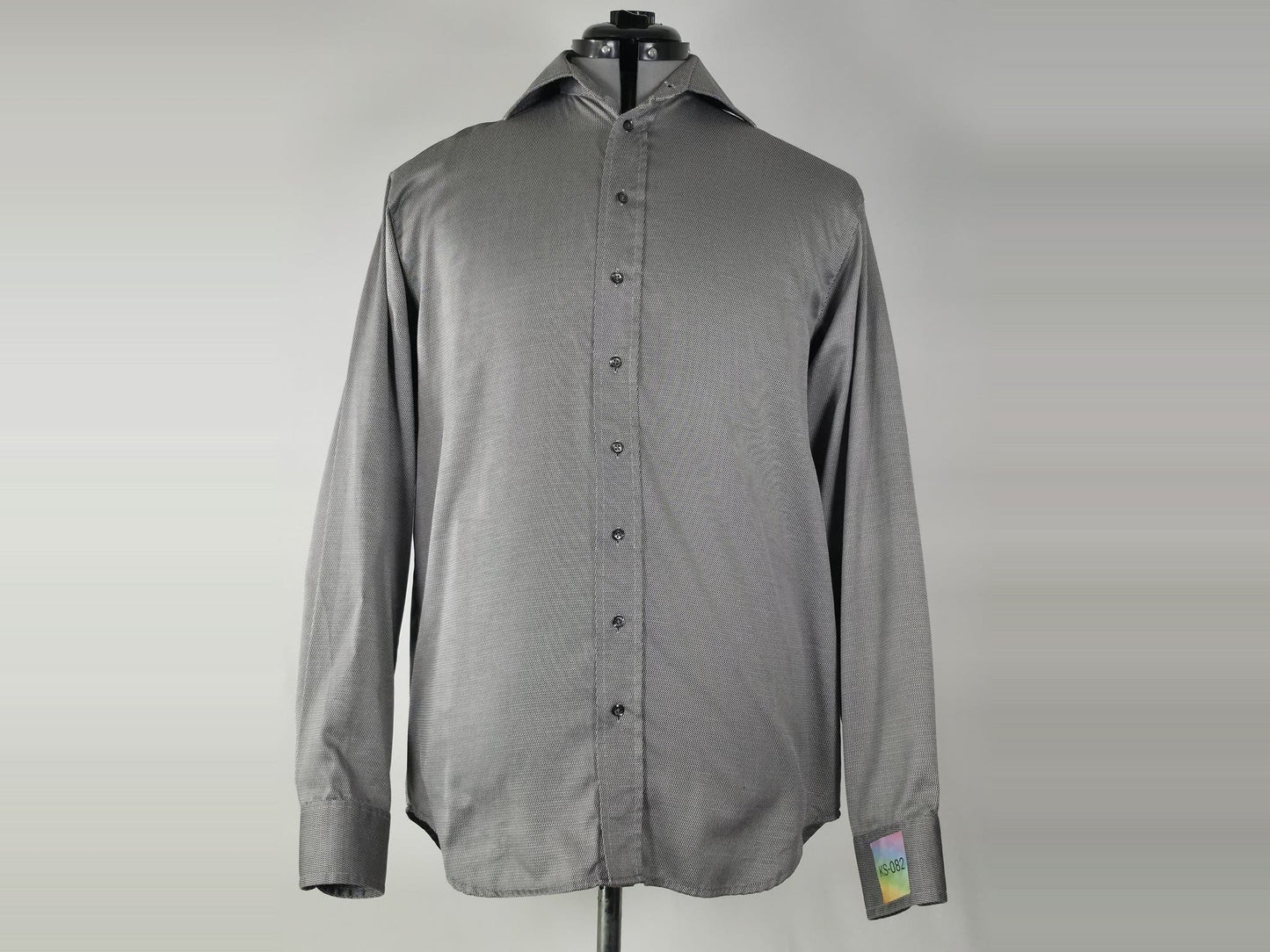 OSCAR OF SWEDEN Twofold Cotton Shirt Size 39 M Black White Gray Pattern Premium