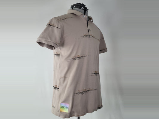 BOSS HUGO BOSS Polo Shirt Size L Beige Cotton Patterned Short Sleeve Vintage
