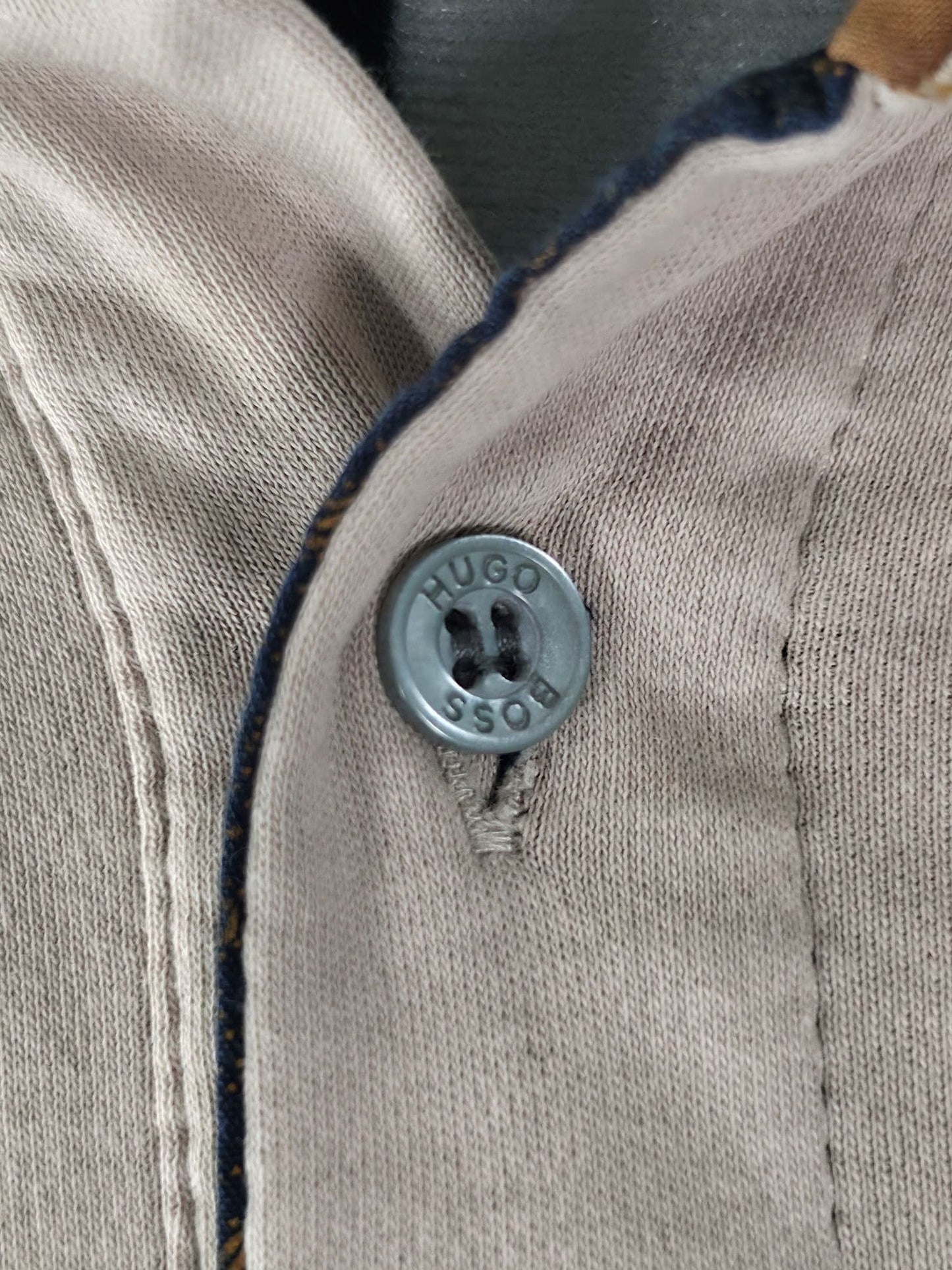 BOSS HUGO BOSS Poloshirt Größe L Beige Baumwolle Gemustert Kurzarm Vintage