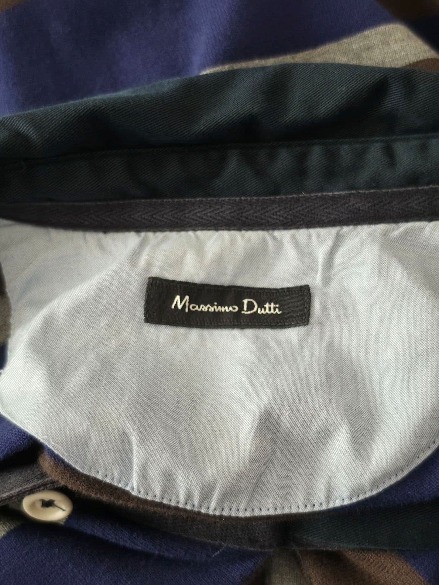 MASSIMO DUTTI Rugby Polo Shirt Size L 40 Striped Blue Brown White Cotton Premium