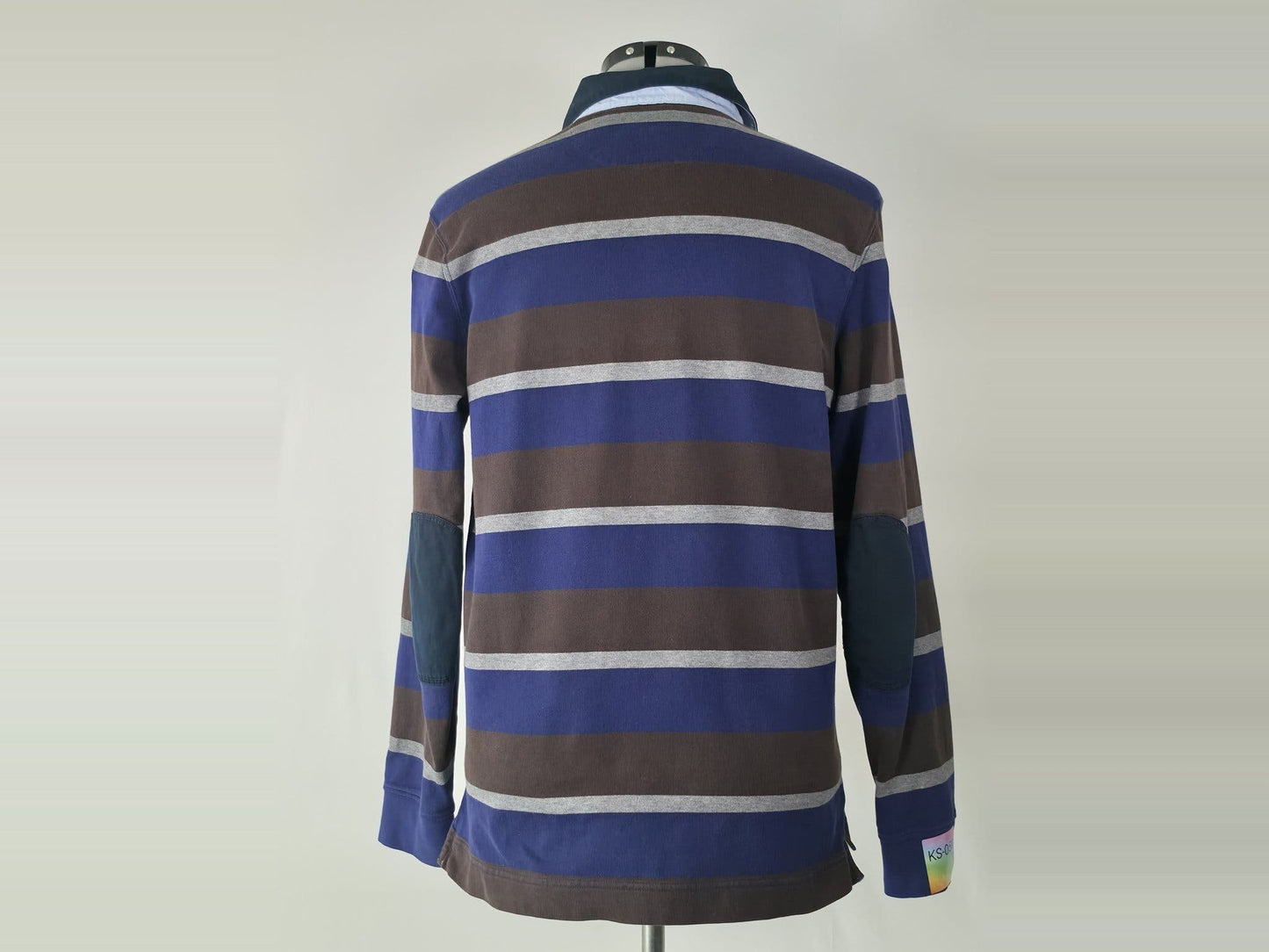 MASSIMO DUTTI Rugby Polo Shirt Size L 40 Striped Blue Brown White Cotton Premium